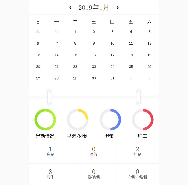 echarts图表考勤表布局代码免费下载